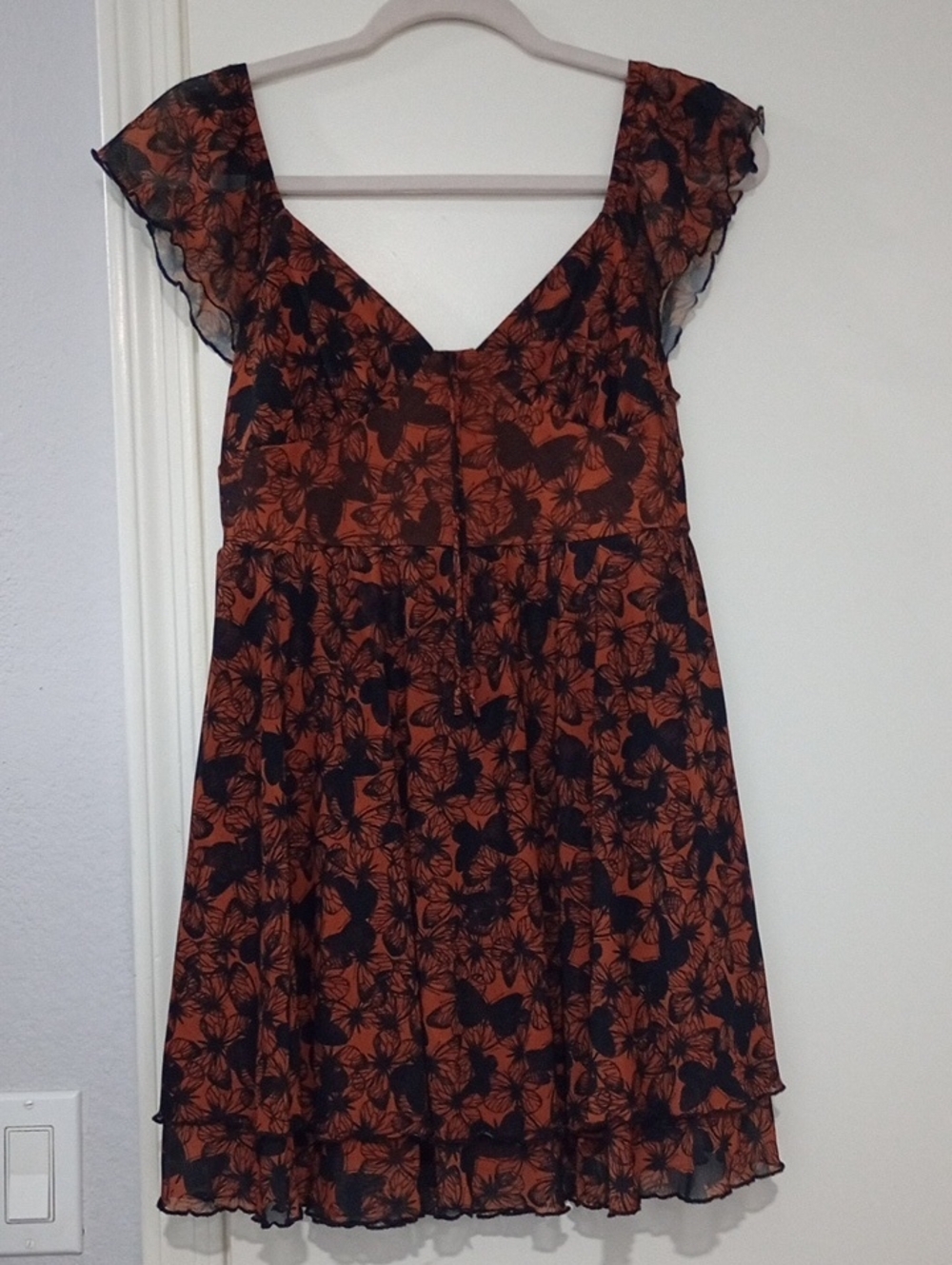 Women's Rust Floral V-Neck A-Line Dress
